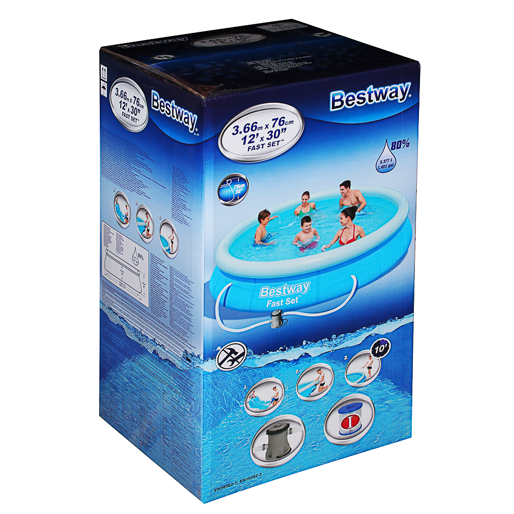 BESTWAY Бассейн с надувным бортом с ф.-насосом,366 х 76 см, 5377 л 57274, арт.№ 012-004