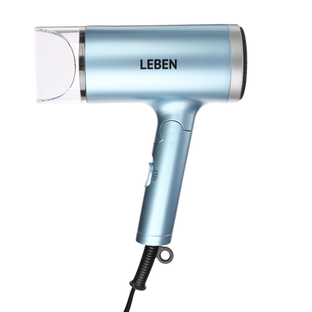 LEBEN Фен, 1600 Вт, 3 темп. режима, металл, пластик, голубой, арт.№ 259-218