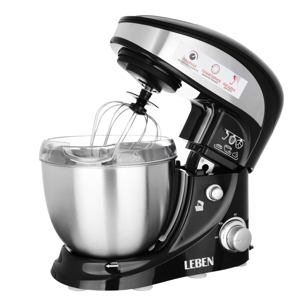 LEBEN Миксер планетарный, 600Вт, чаша 4 л, пластик, нерж. сталь, арт.№ 269-022