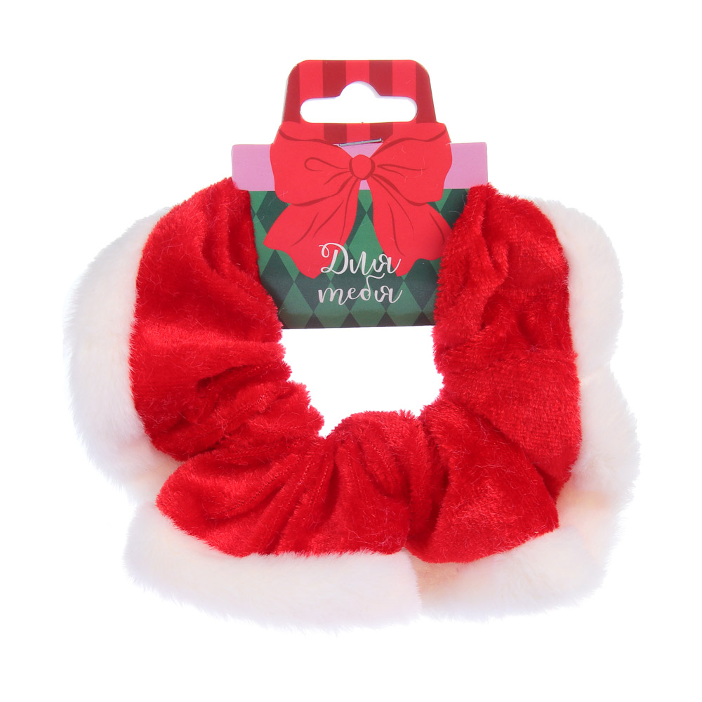 Резинка новогодняя с опушкой, тм ЮНИLOOK, 10см, полиэстер, арт.№ 322-383