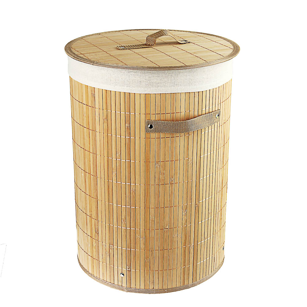VETTA Корзина для белья складная с крышкой, круглая, бамбук, 35x35х50см, натурал.цвет, арт.№ 402-008
