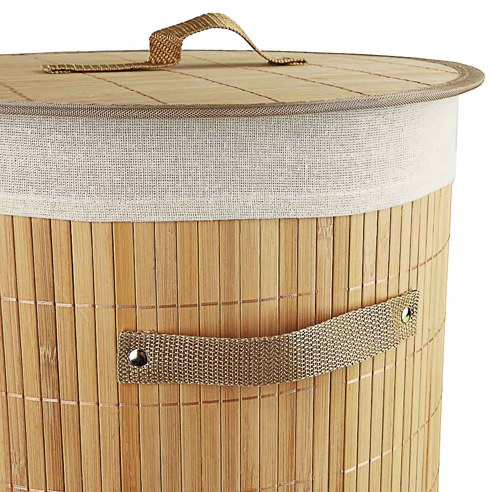 VETTA Корзина для белья складная с крышкой, круглая, бамбук, 35x35х50см, натурал.цвет, арт.№ 402-008