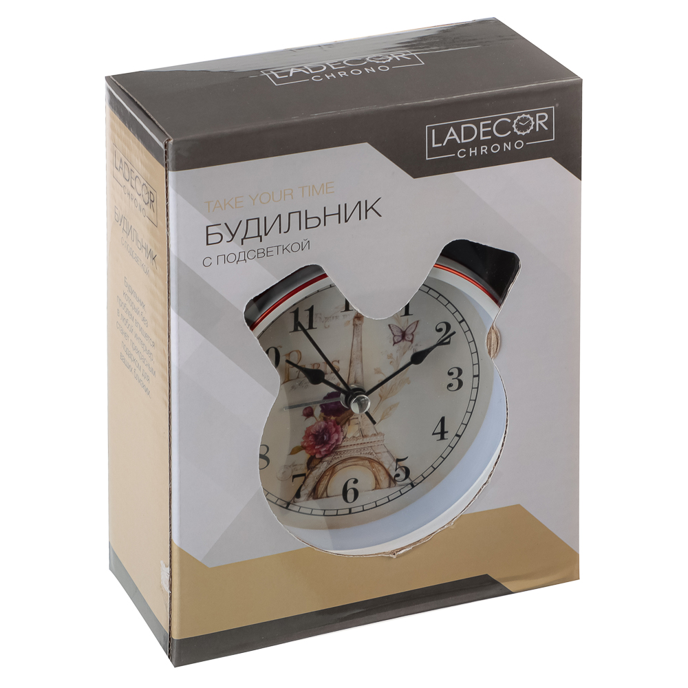 LADECOR CHRONO Будильник с подсветкой 16х11,5х5,5см, 1хАА металл, пластик, 4 дизайна, арт.№ 529-012