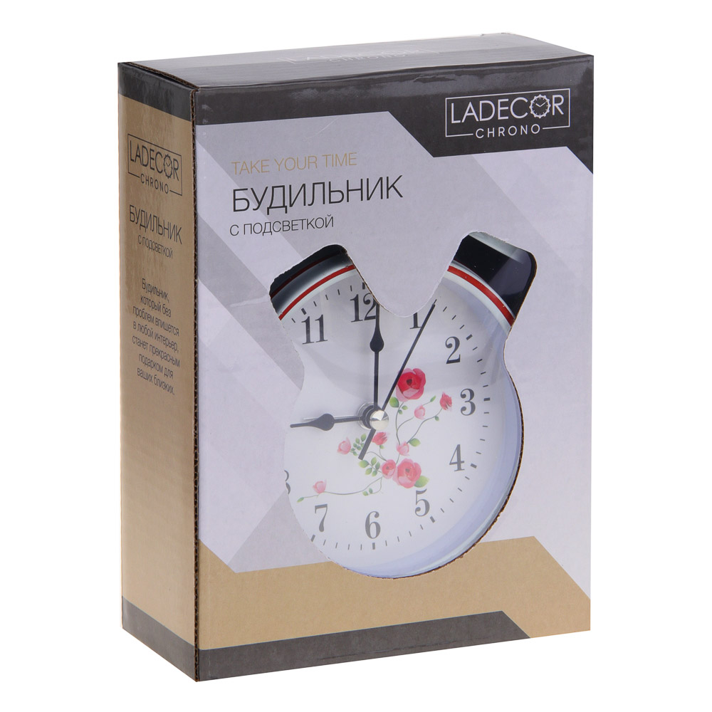 LADECOR CHRONO Будильник с подсветкой 16х11,5х5,5см, 1хАА металл, пластик, 4 дизайна, арт.№ 529-012