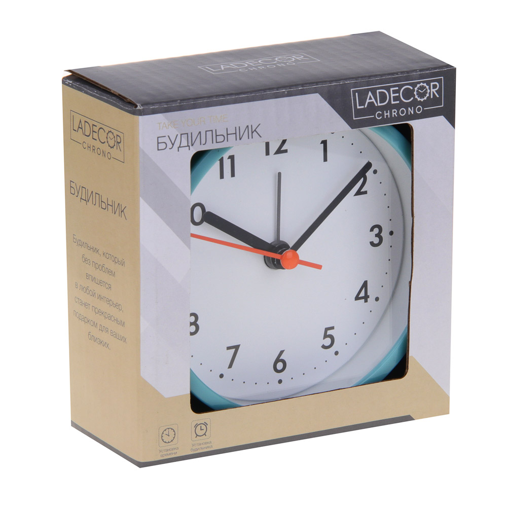 LADECOR CHRONO Будильник, 9,4x9,8x4 см, пластик, 1xAA, цвет синий, арт.1, арт.№ 529-014