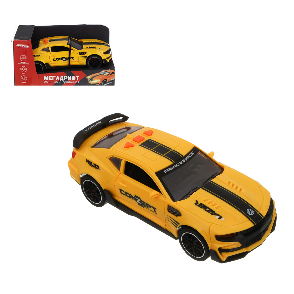 ИГРОЛЕНД Машина инерционная "Мега дрифт", свет, звук, 3хAG13, ABS,  17,2х7,2х5,3 см, 4 дизайна, арт.№ 292-477