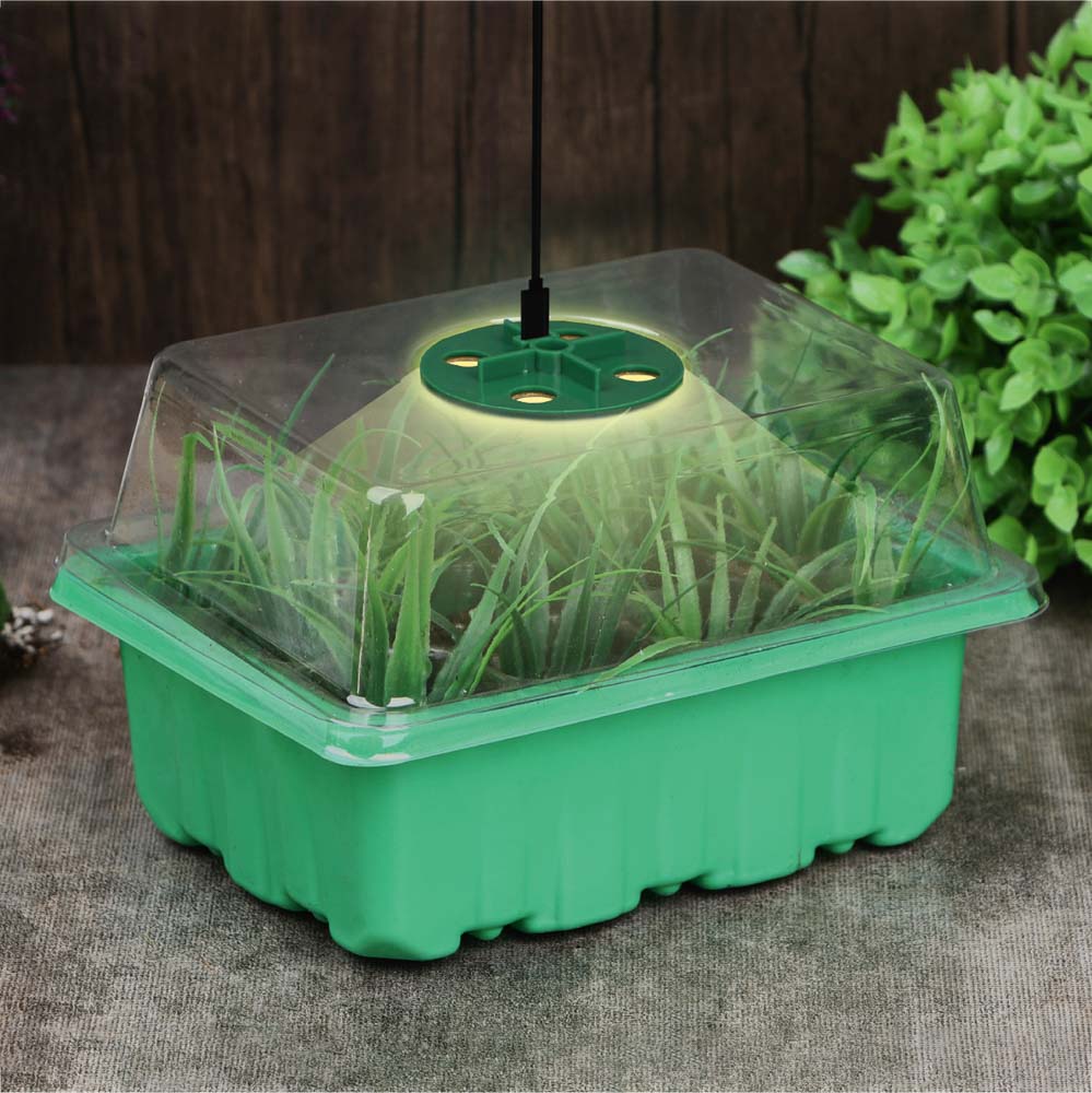 INBLOOM Лоток для рассады 18х14х11см с лампой 4LED, бирка-10шт, лопатка-2шт, USB, PET, арт.№ 185-093