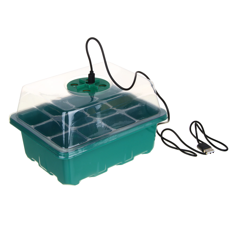 INBLOOM Лоток для рассады 18х14х11см с лампой 4LED, бирка-10шт, лопатка-2шт, USB, PET, арт.№ 185-093