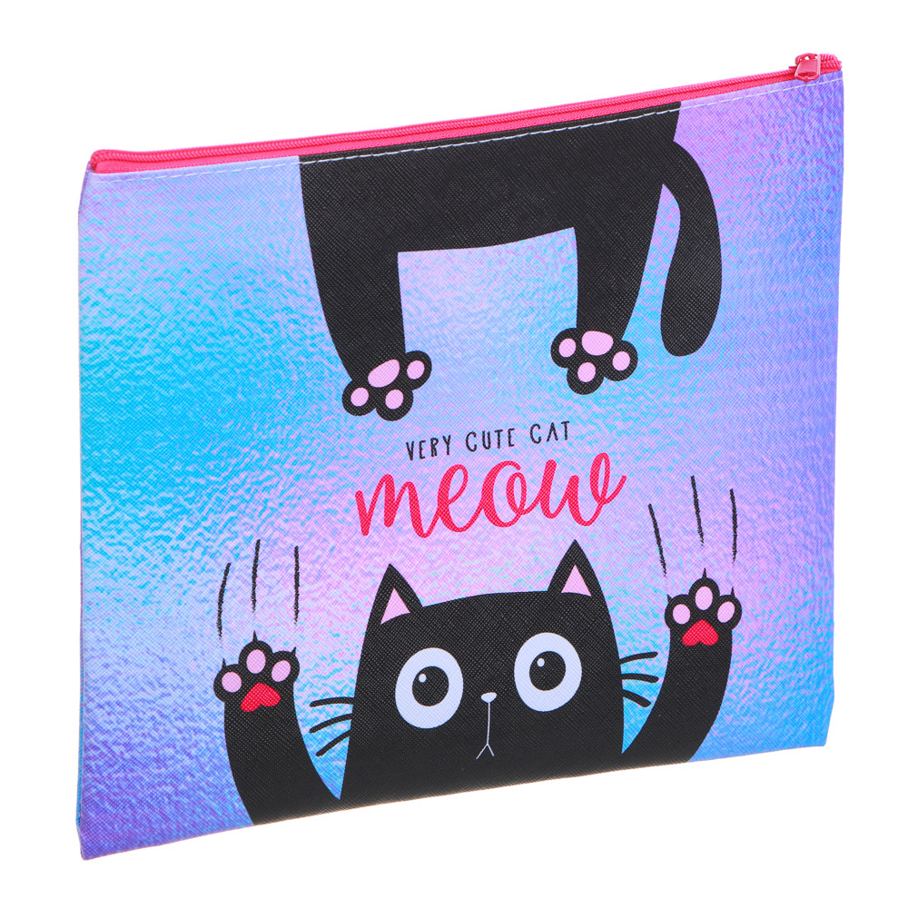 МИЛЫЙ КОТИК Папка для тетрадей 24x20см, для A5, молния сверху, искусственная кожа с печатью, арт.№ 236-096