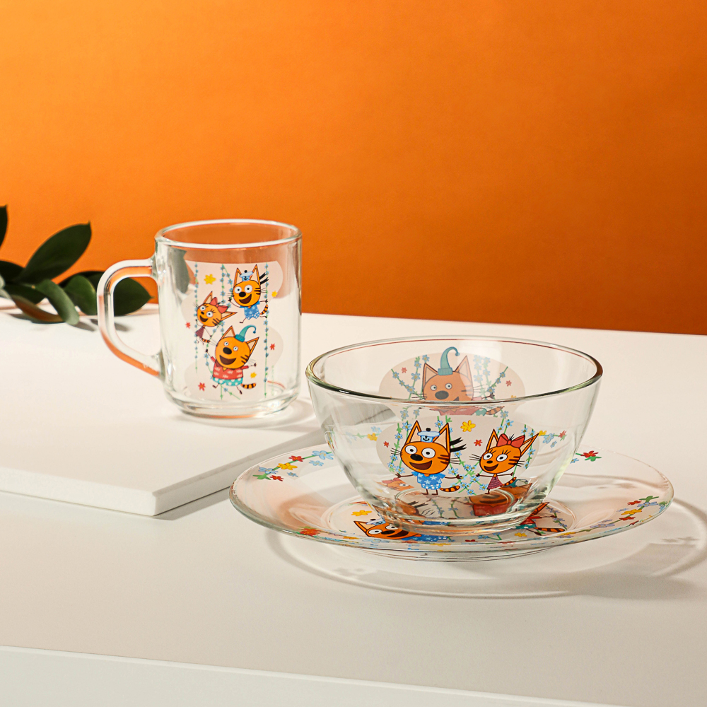 Кружка "Три кота, цветы" 230мл стекло, арт.№ 829-001