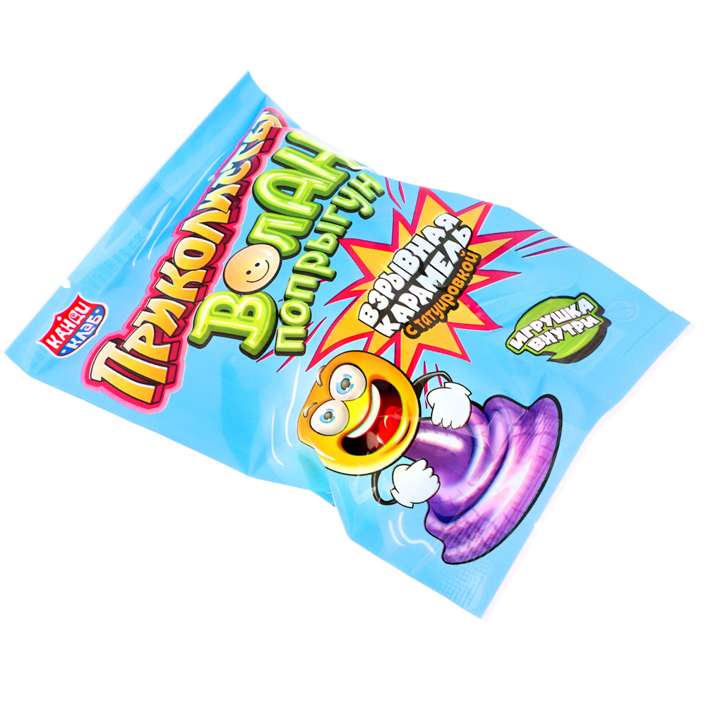 Взрывная карамель с игрушкой и татуировкой "Приколисты. Волан-попрыгун" 1г, арт.№ 347-375