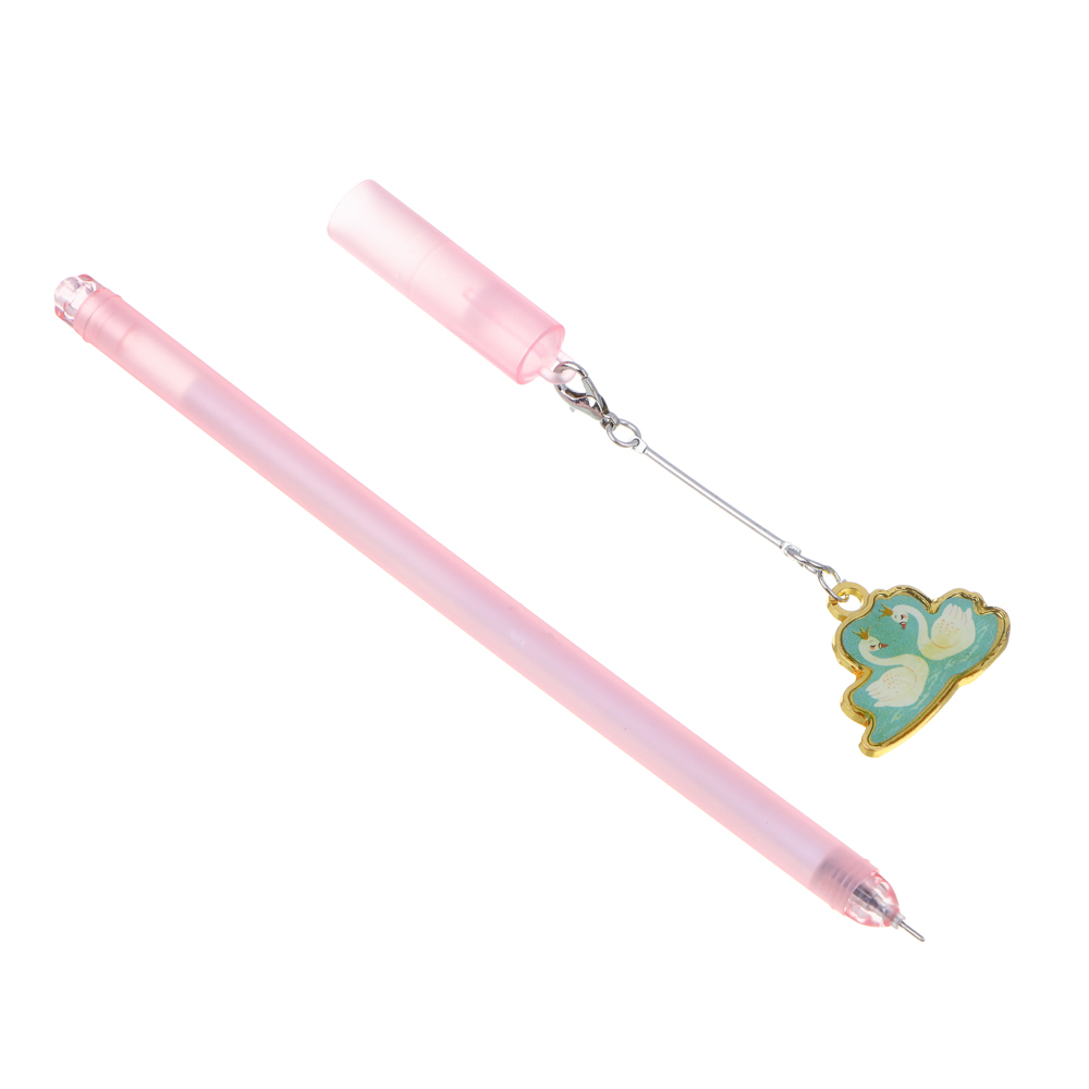 ЦАРЕВНА ЛЕБЕДЬ Ручка гелевая синяя, матовый корпус, брелок в форме лебедей, пластик, металл, арт.№ 524-217