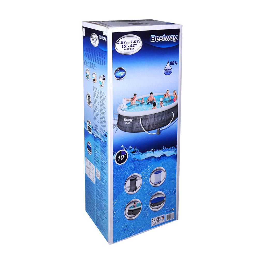 BESTWAY Бассейн надувной Fast Set, фильтр-насос, PVC, 457х107см, 57372, арт.№ 012-012
