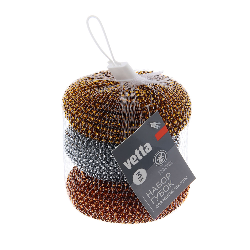 Набор губок для мытья посуды тм VETTA, "Бублик", 3 шт, 30 гр, металл, полиэтилентерефталат, арт.№ 441-281