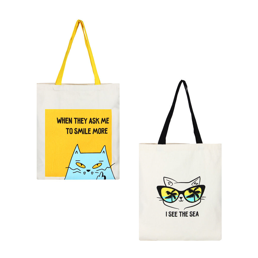 Сумка-шоппер, 38x42см, "Озорные коты", внутренний карман, длинные ручки 58 см, ПЭ под лен, 2 дизайна, арт.№ 090-023