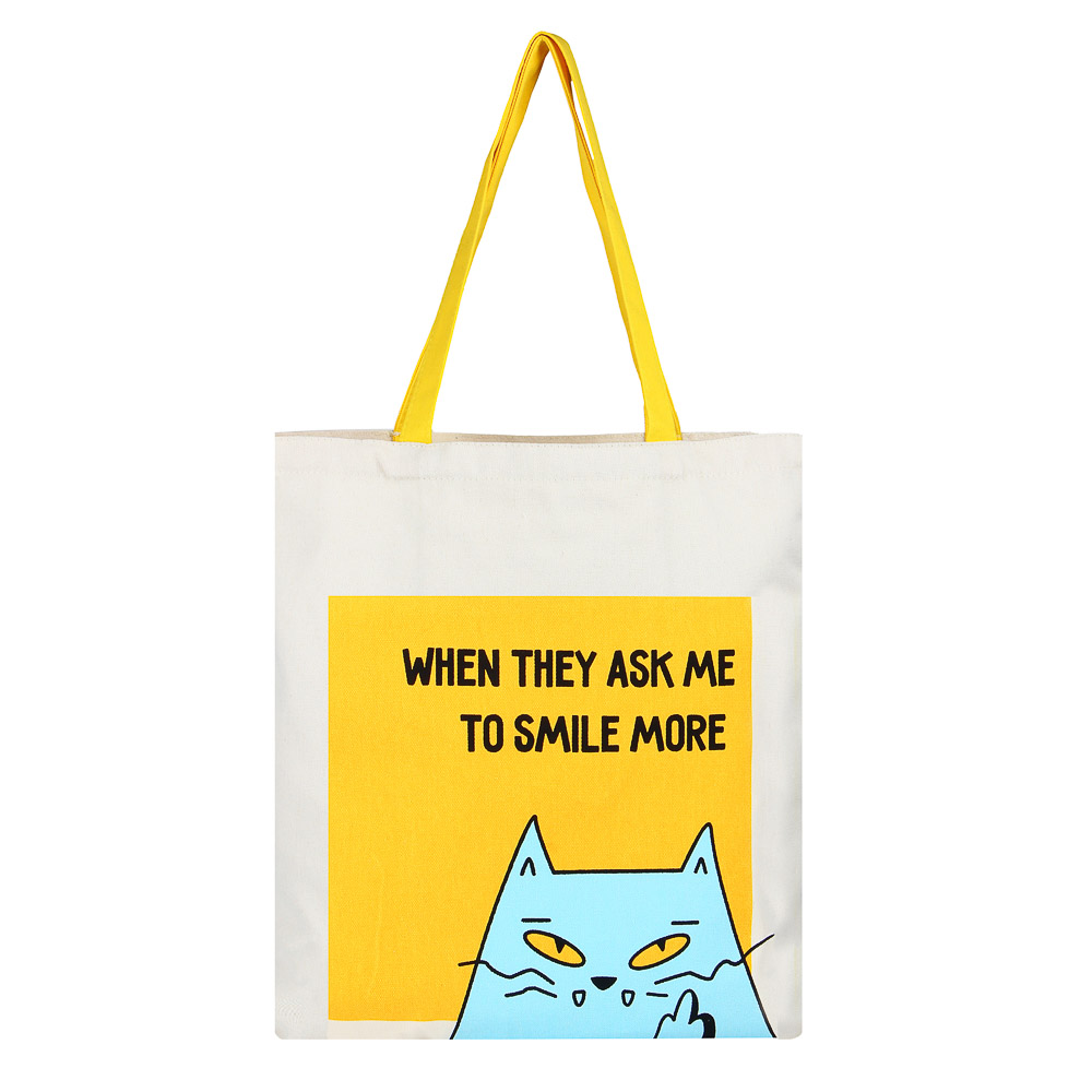 Сумка-шоппер, 38x42см, "Озорные коты", внутренний карман, длинные ручки 58 см, ПЭ под лен, 2 дизайна, арт.№ 090-023