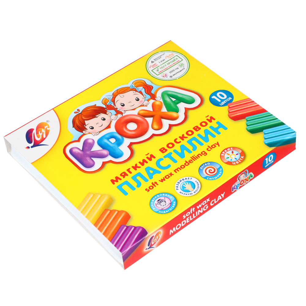 ЛУЧ Пластилин "Кроха", восковой, 10 цветов, 150 грамм, со стеком, в картонной коробке, арт.№ 239-060