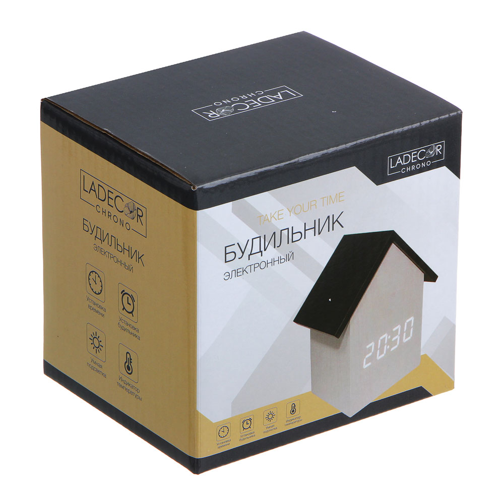 LADECOR CHRONO Будильник электронный, 10x11x7 см, USB, дерево, арт.№ 529-246