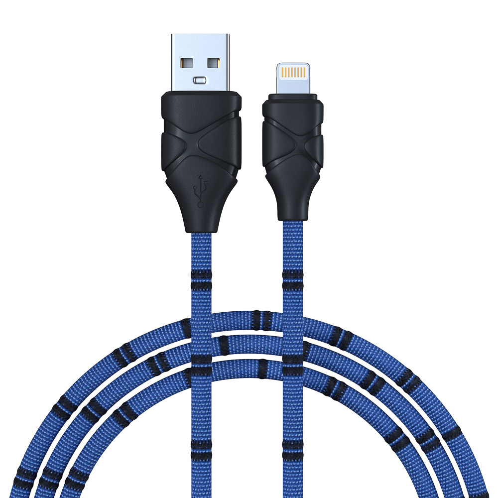 Кабель для зарядки USB(A)-iP FORZA Питон, 1м, 2А, тканевая оплётка, 3 цвета, пакет, арт.№ 470-078