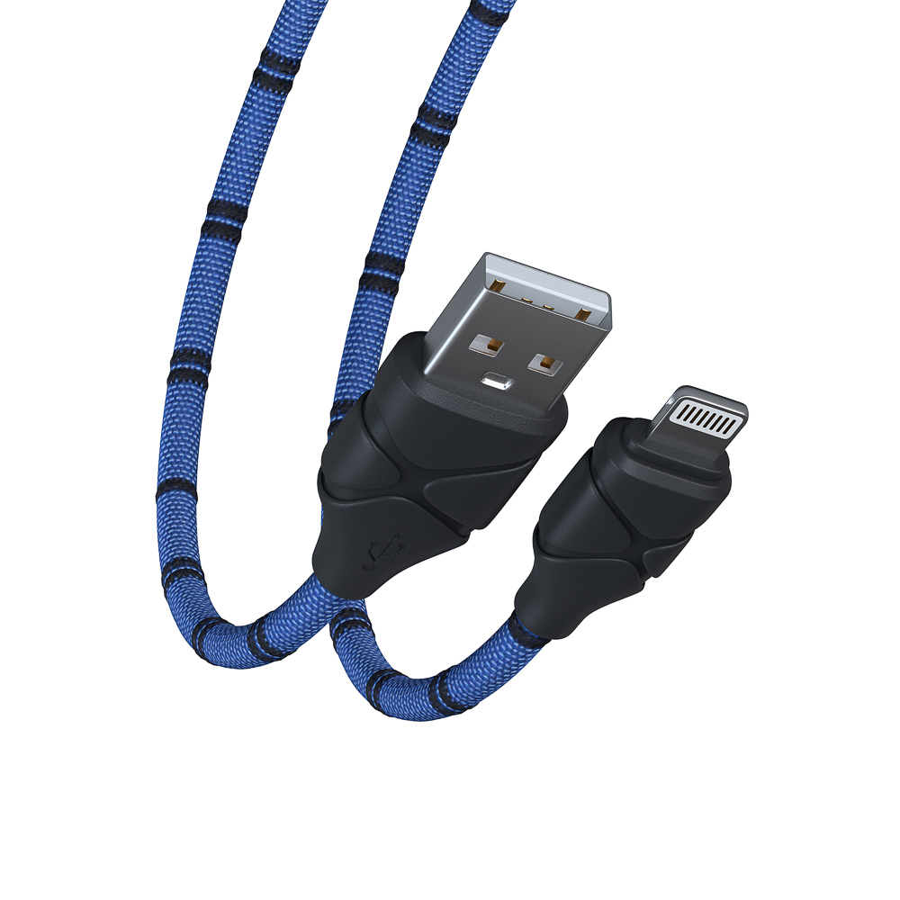 Кабель для зарядки USB(A)-iP FORZA Питон, 1м, 2А, тканевая оплётка, 3 цвета, пакет, арт.№ 470-078