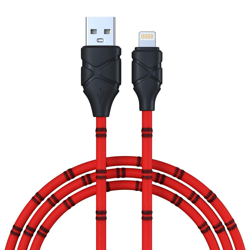 Кабель для зарядки USB(A)-iP FORZA Питон, 1м, 2А, тканевая оплётка, 3 цвета, пакет, арт.№ 470-078