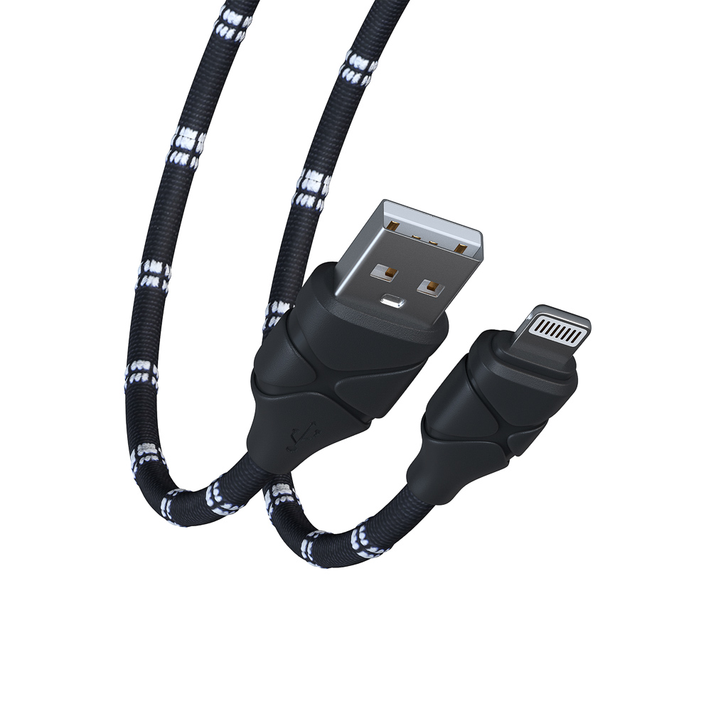 Кабель для зарядки USB(A)-iP FORZA Питон, 1м, 2А, тканевая оплётка, 3 цвета, пакет, арт.№ 470-078