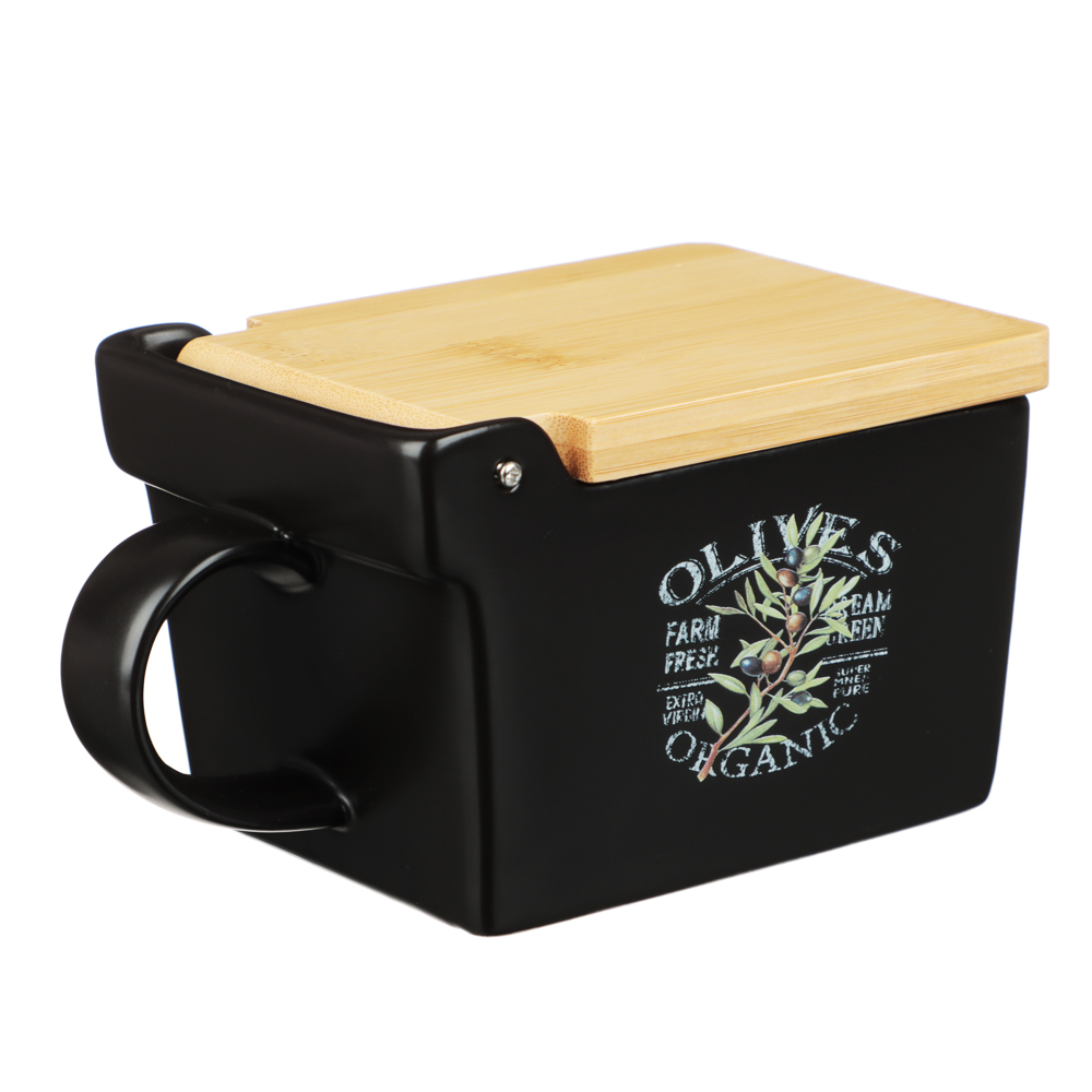 MILLIMI Олива Банка для соли, 15,5х9х7,5см, керамика, бамбук, арт.№ 824-009