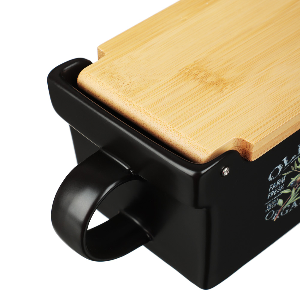 MILLIMI Олива Банка для соли, 15,5х9х7,5см, керамика, бамбук, арт.№ 824-009