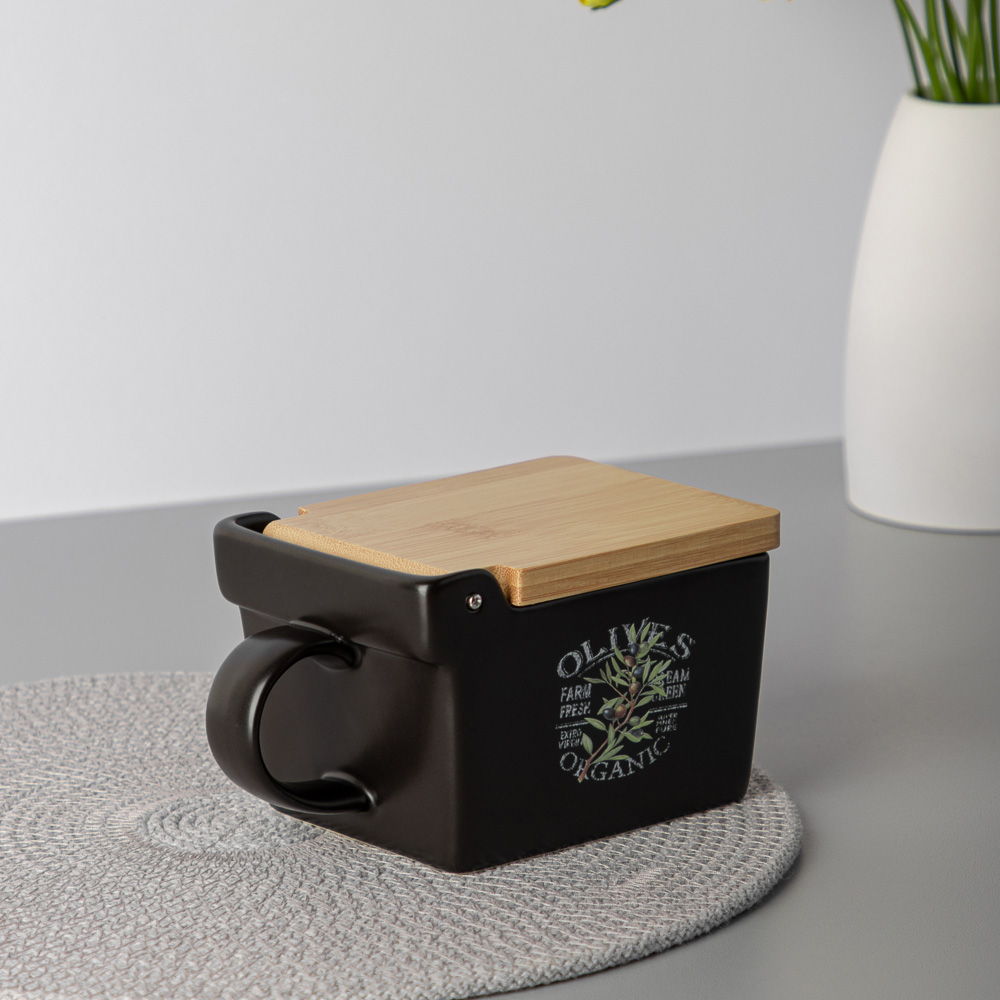 MILLIMI Олива Банка для соли, 15,5х9х7,5см, керамика, бамбук, арт.№ 824-009