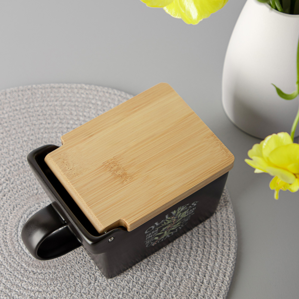 MILLIMI Олива Банка для соли, 15,5х9х7,5см, керамика, бамбук, арт.№ 824-009