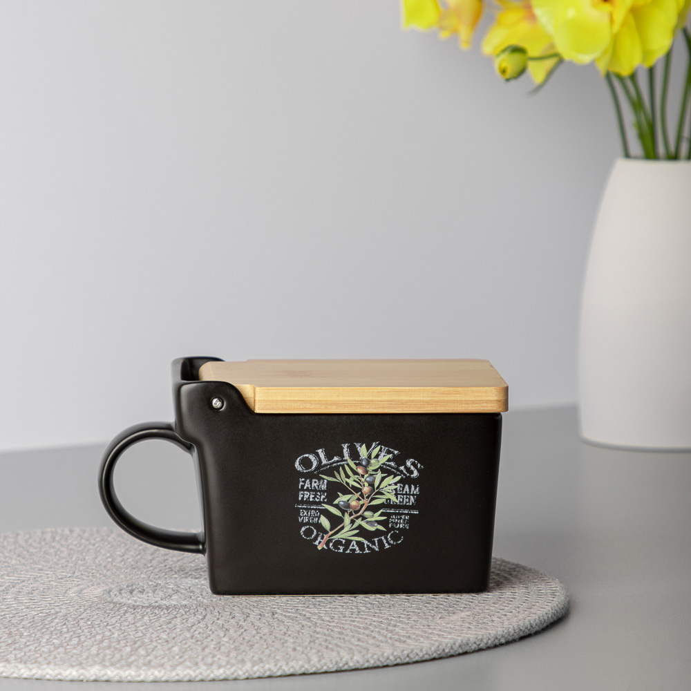 MILLIMI Олива Банка для соли, 15,5х9х7,5см, керамика, бамбук, арт.№ 824-009