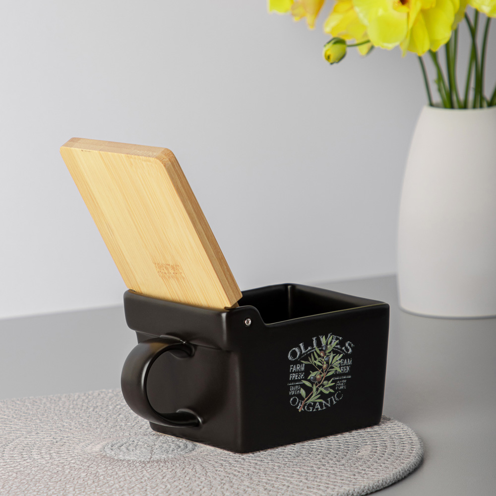 MILLIMI Олива Банка для соли, 15,5х9х7,5см, керамика, бамбук, арт.№ 824-009