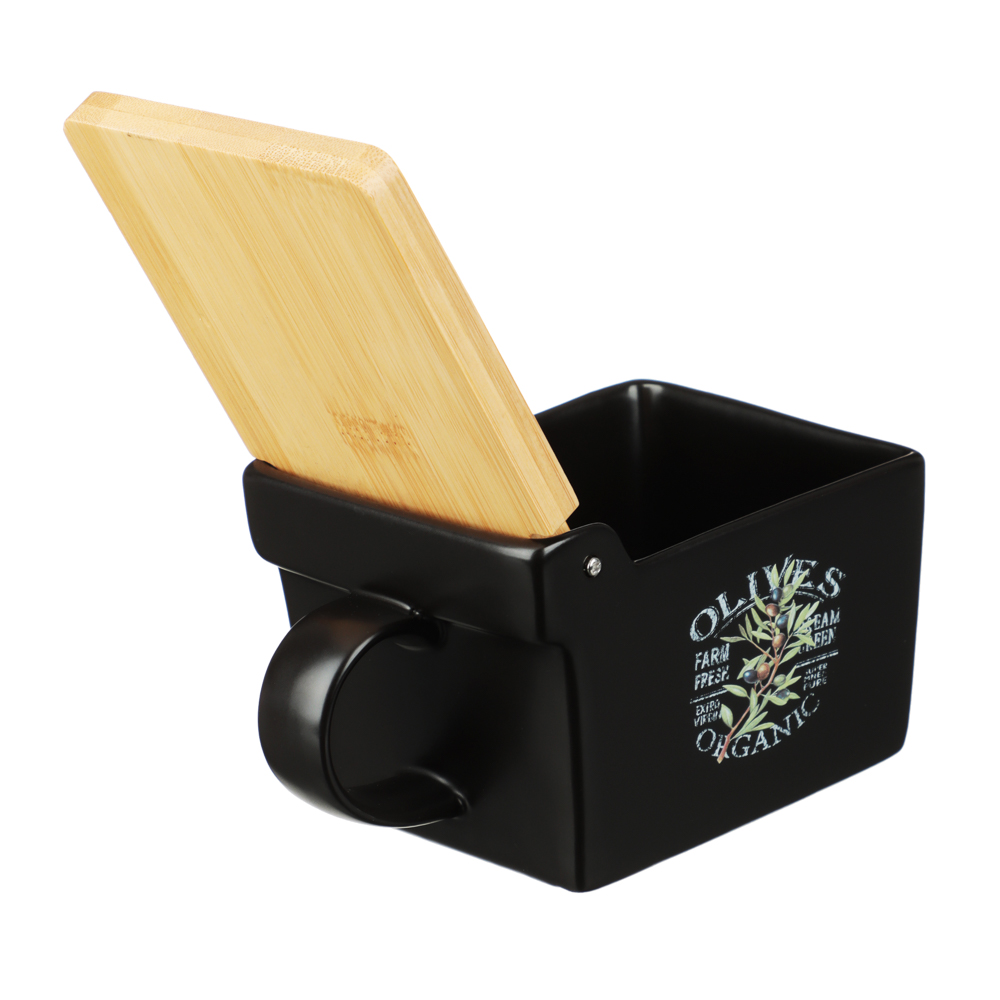 MILLIMI Олива Банка для соли, 15,5х9х7,5см, керамика, бамбук, арт.№ 824-009