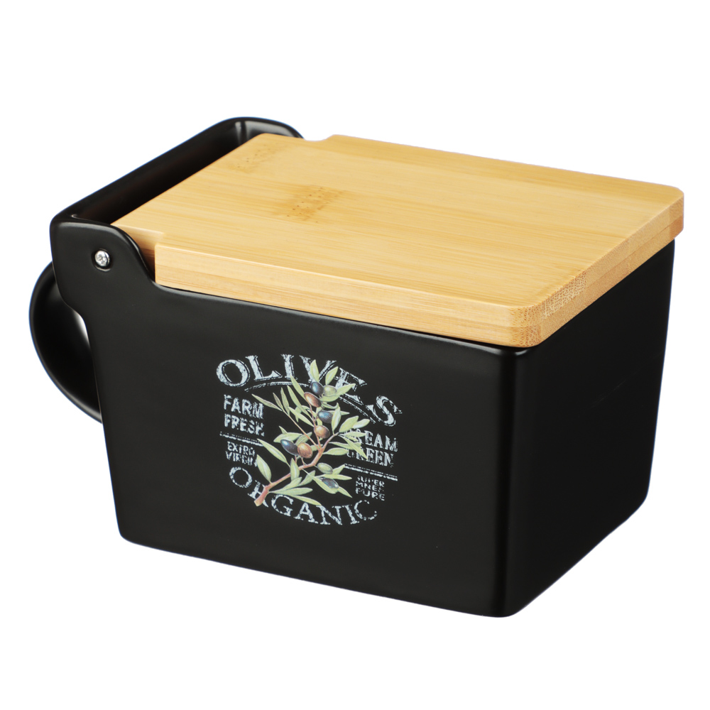 MILLIMI Олива Банка для соли, 15,5х9х7,5см, керамика, бамбук, арт.№ 824-009