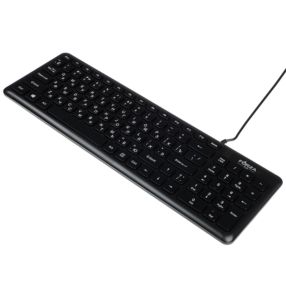 Клавиатура проводная FORZA, черный, 382x126x21.3мм, кабель 150см, арт.№ 405-108