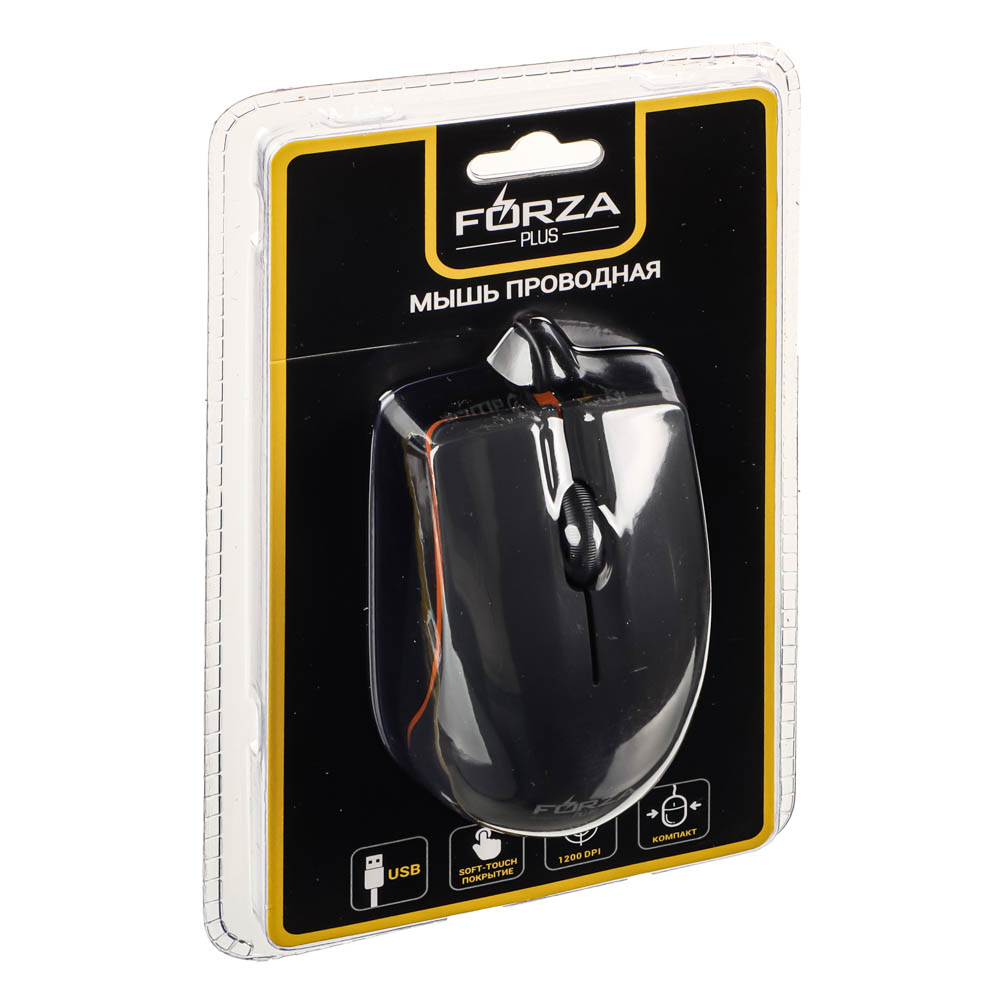 Компьютерная мышь проводная FORZA Компакт, 1200DPI, Soft Touch, чёрный, арт.№ 405-013