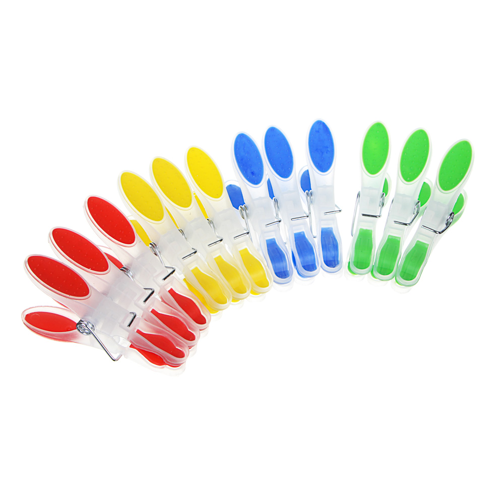 VETTA Набор прищепок 12шт с силиконовыми держателями, "Овал", пластик 4 цвета, арт.№ 453-010