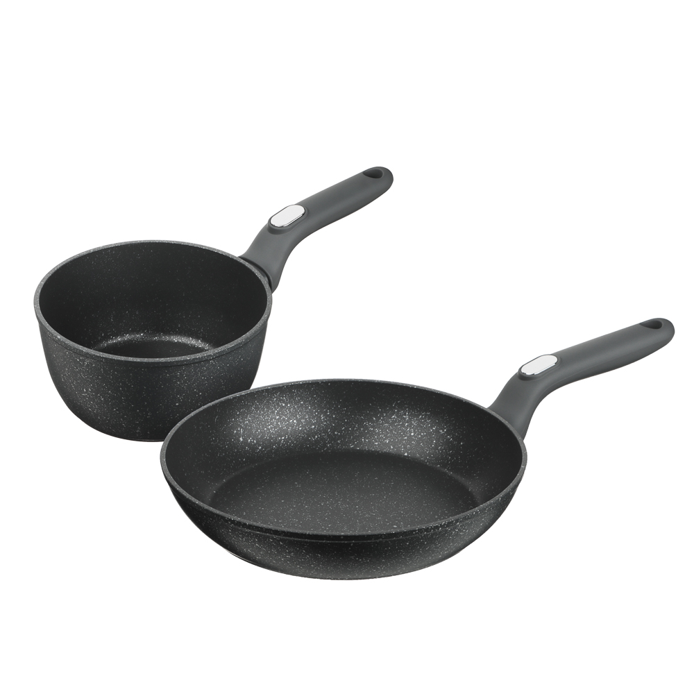SATOSHI Мирабо Набор посуды 2пр, ковш 1,3л, сковорода 24см, антипригарное покрытие мрамор, индукция, арт.№ 846-668