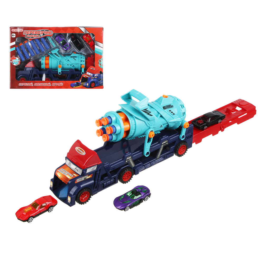 ИГРОЛЕНД Перевозчик - пулемет с набором машинок, PP, металл, ЭВА, 34х8х22см, арт.№ 292-375