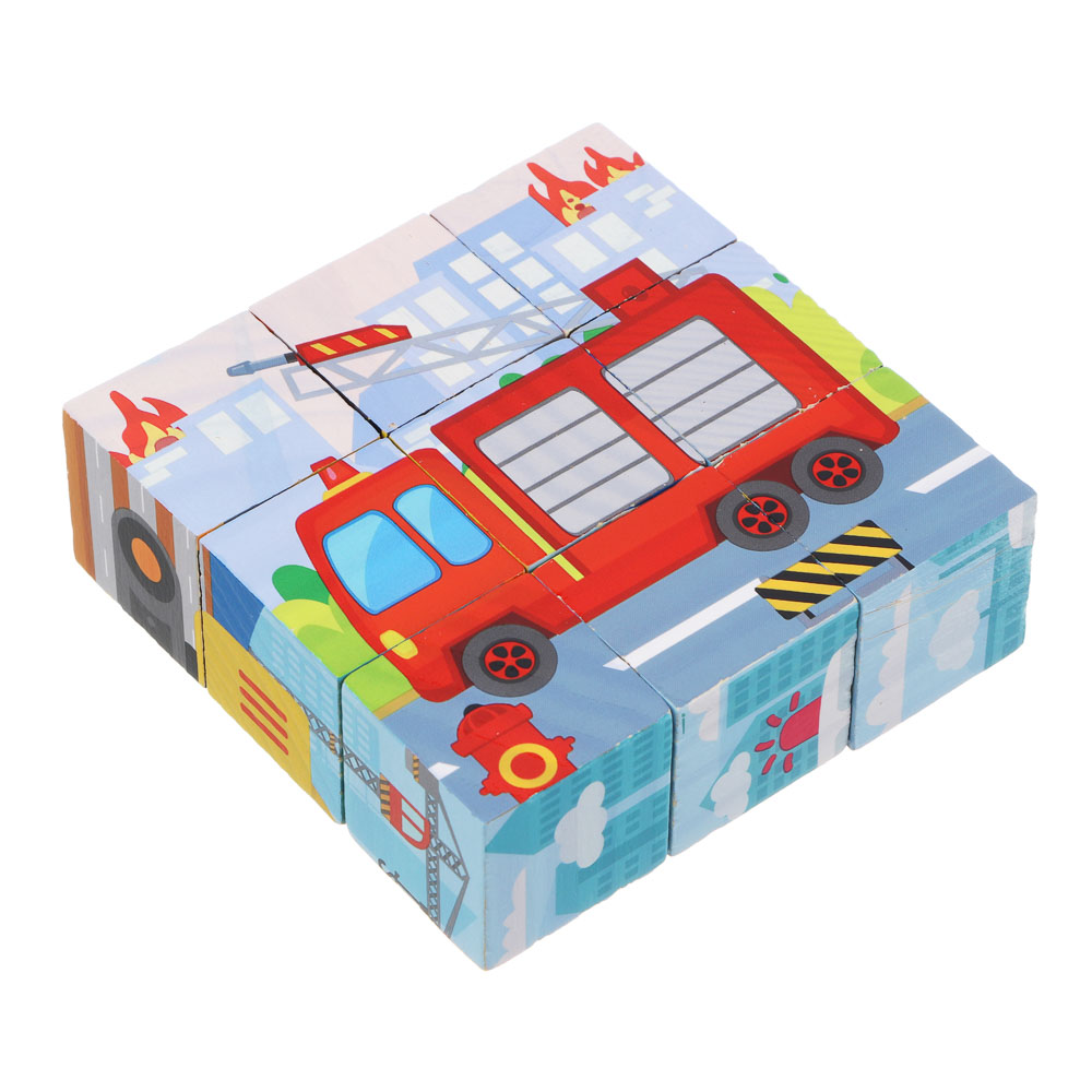 ИГРОЛЕНД Кубики деревянные развивающие для малышей, 13х15см, 4 дизайна, дерево, арт.№ 891-009