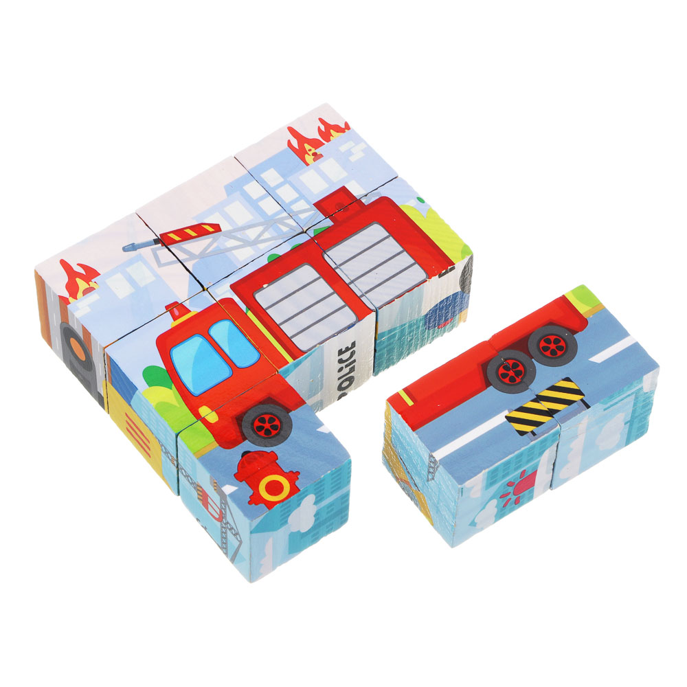 ИГРОЛЕНД Кубики деревянные развивающие для малышей, 13х15см, 4 дизайна, дерево, арт.№ 891-009