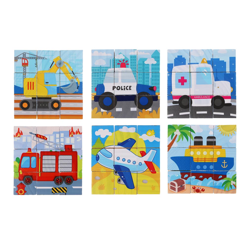 ИГРОЛЕНД Кубики деревянные развивающие для малышей, 13х15см, 4 дизайна, дерево, арт.№ 891-009