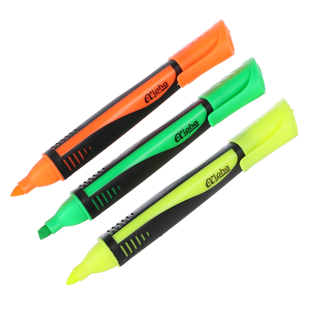 Маркер-выделитель "Альфа", трехгранный корпус, прорезин. вставки, линия 4мм, 13,5с, 3 цвета, арт.№ 613-017