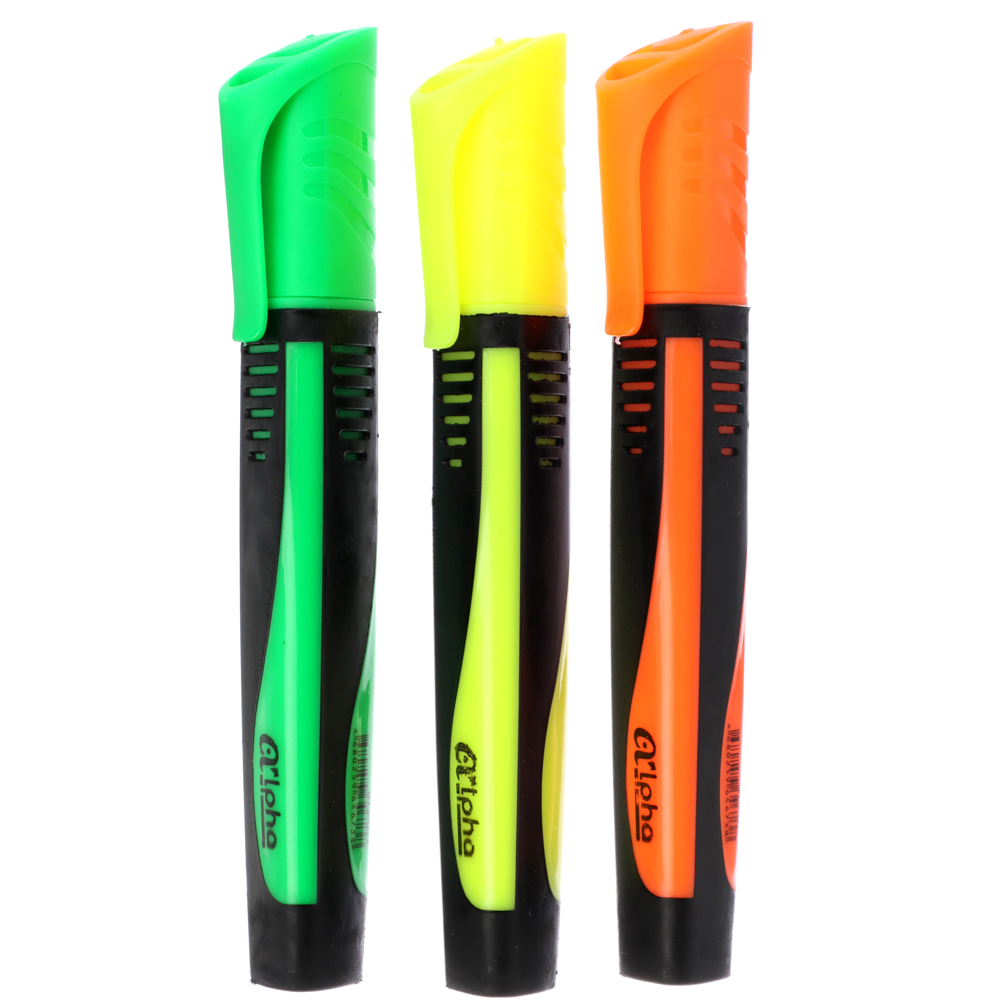 Маркер-выделитель "Альфа", трехгранный корпус, прорезин. вставки, линия 4мм, 13,5с, 3 цвета, арт.№ 613-017