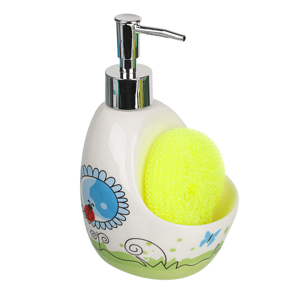 VETTA Диспенсер для моющего средства с губкой, керамика, 18х10см, 320 мл, 4 дизайна, D2, арт.№ 441-734