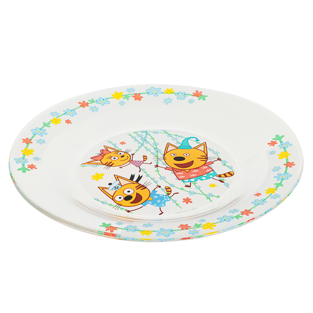 Тарелка "Три кота, цветы" 19,5см, стекло, арт.№ 829-003