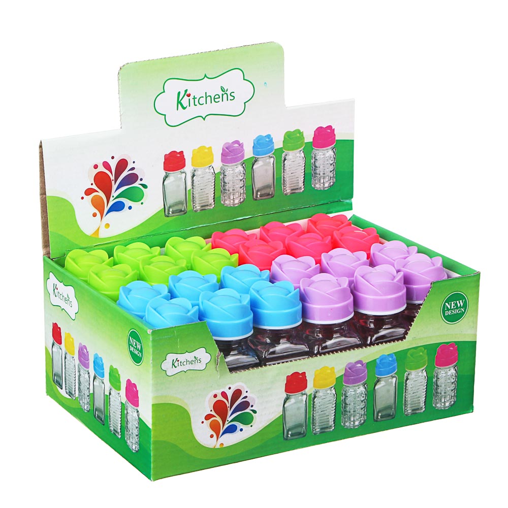 Солонка "Цветок", стекло, пластик, микс цветов, арт.№ 828-143