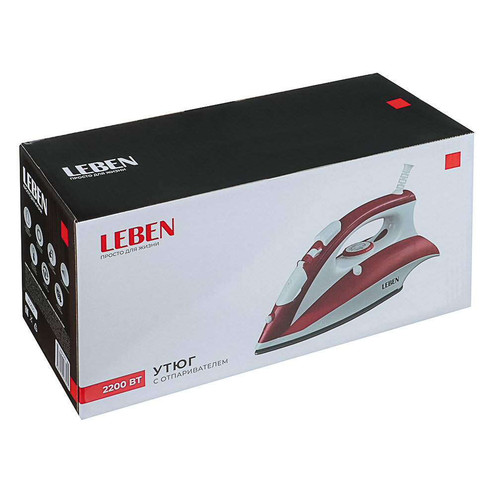 LEBEN Утюг с отпаривателем 2200 Вт, подошва - керамическое покрытие, ES-5198, арт.№ 249-017