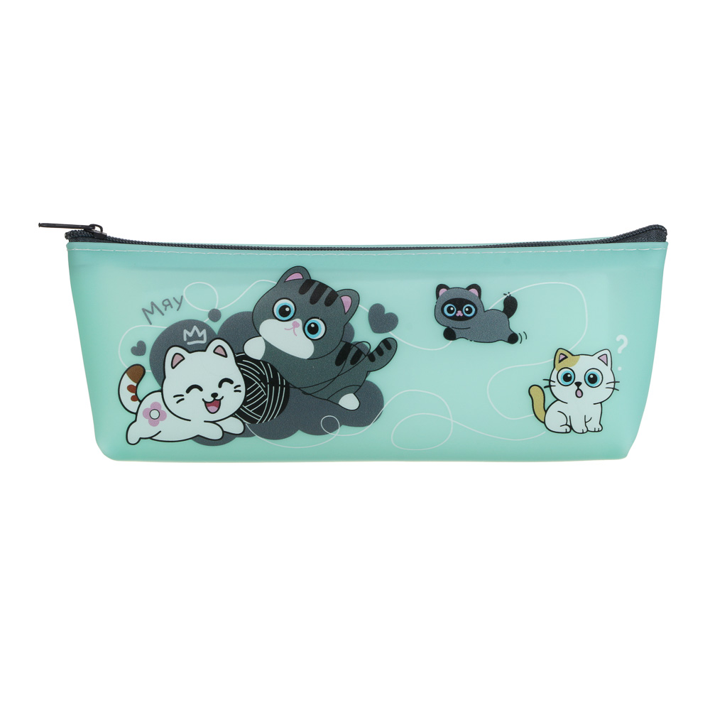 Пенал прямоугольный, 21x3x8см, "Единорожка/Котики", 1 отделение на молнии, силикон, 2 диз., арт.№ 524-302