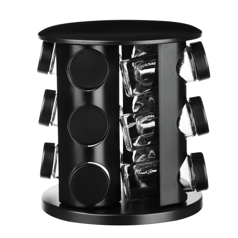 SATOSHI Набор банок для специй 12шт на подставке, 20х20х22см, стекло+ABS пластик, черный, арт.№ 828-333